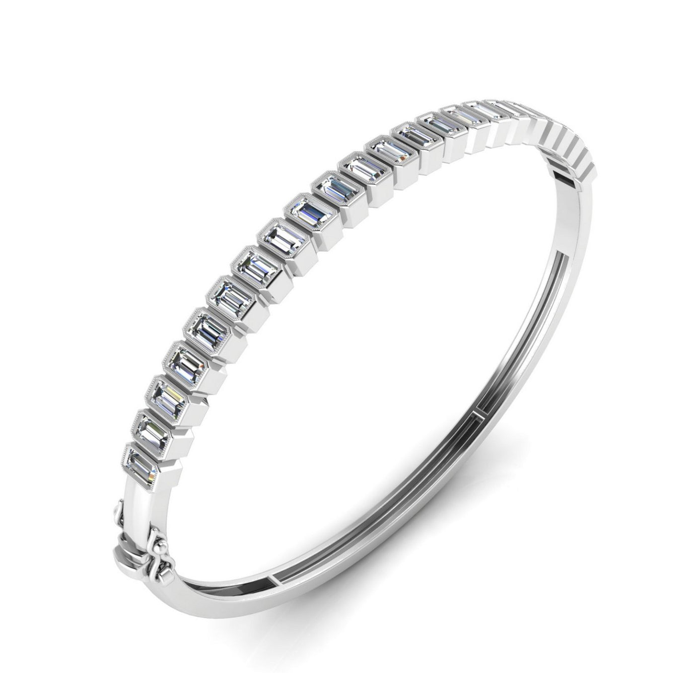 Diamond Baguette Bangle with Milgrain Trim in 14K Gold by Jolie Designs