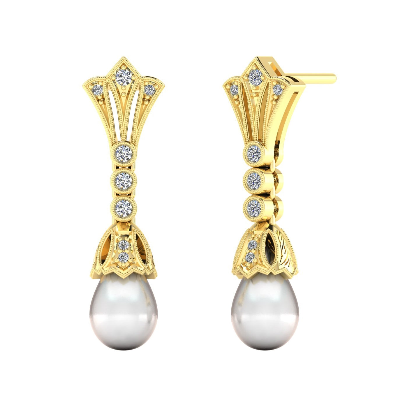Australian South Sea Pearl and Diamond Hook Earrings in 18K White Gold by Jolie Jewellery