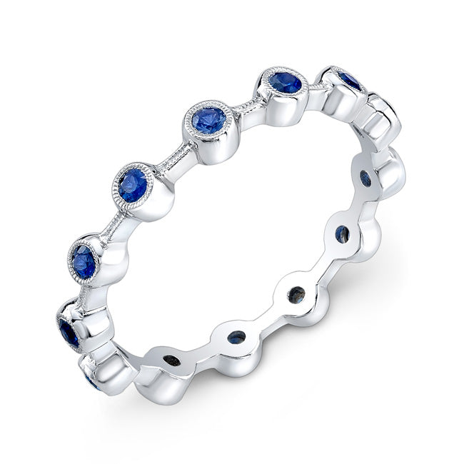 Stackable Ring with Bezel Set Round Blue Sapphires by Jolie Designs