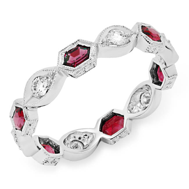 Hexagonal Ruby and Diamond Stackable Ring Band by Jolie Designs