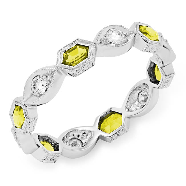 Hexagonal Yellow Sapphire and Diamond Stackable Ring by Jolie Designs