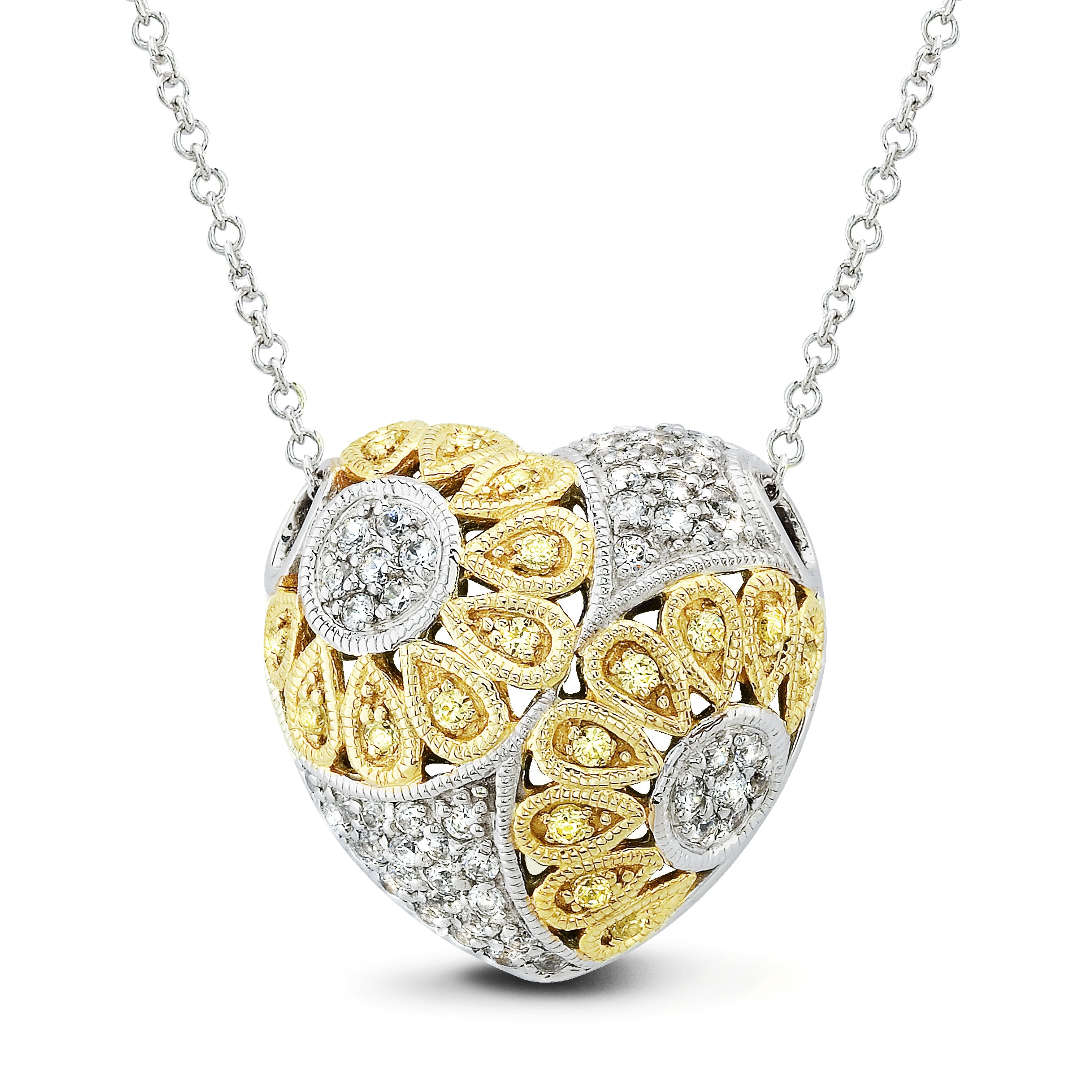 Two-Toned Heart Pendant with Diamonds and Milgrain by Jolie Designs