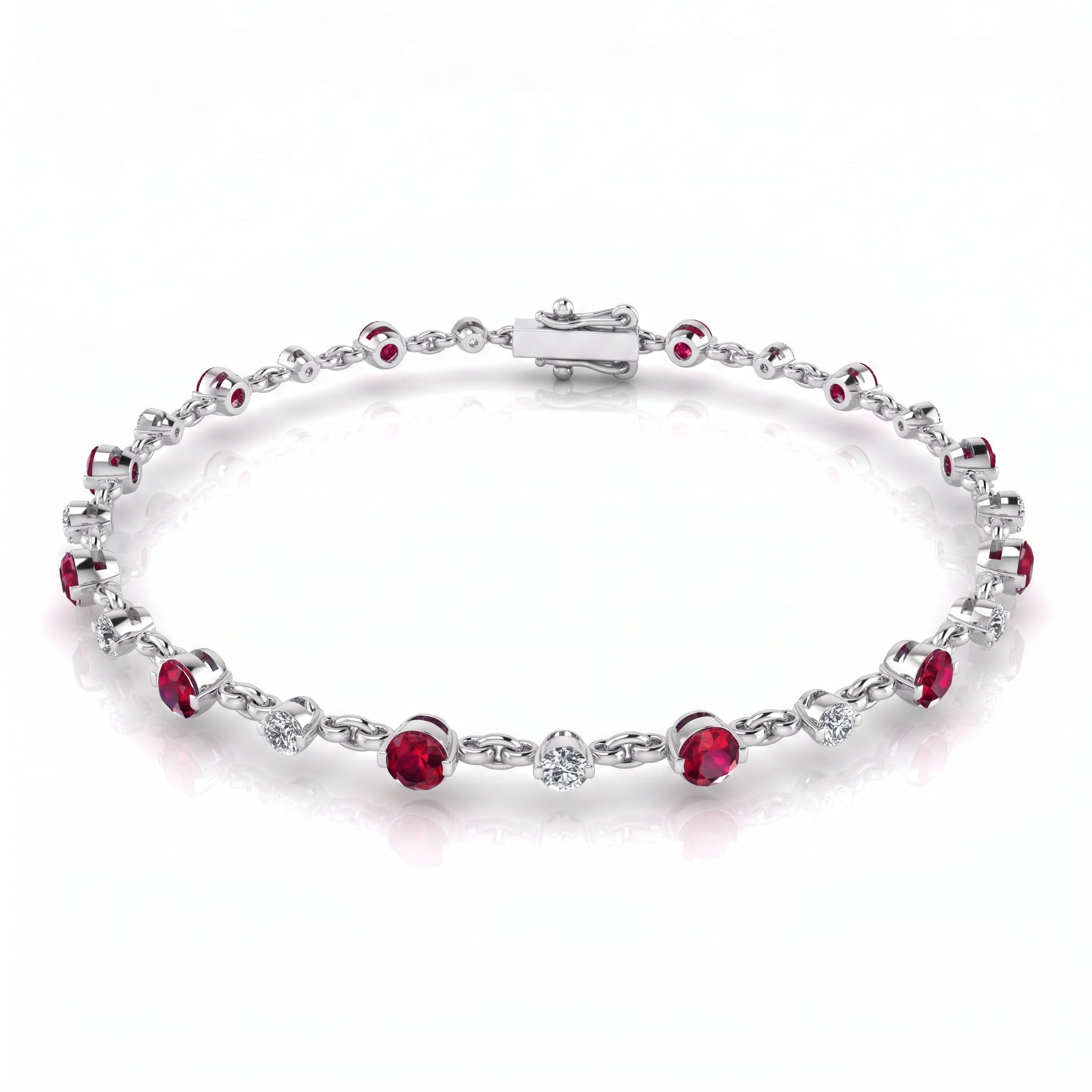 Diamond and Red Ruby Round Cut Gemstone Ring by Jolie Designs