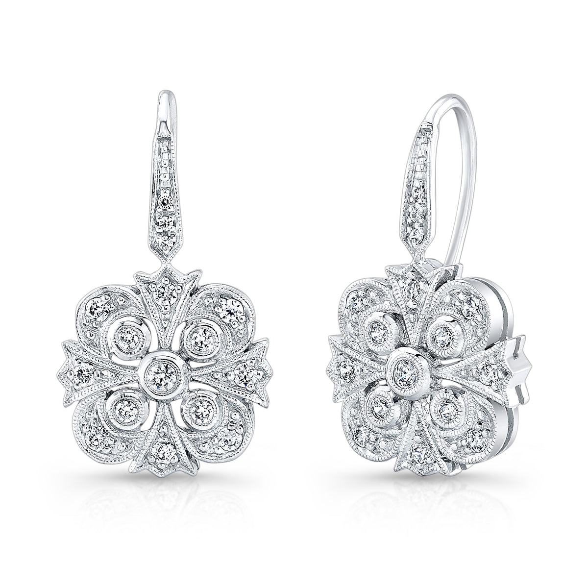 Jolie Designs Mill Grained Diamond Fish Tail Earrings