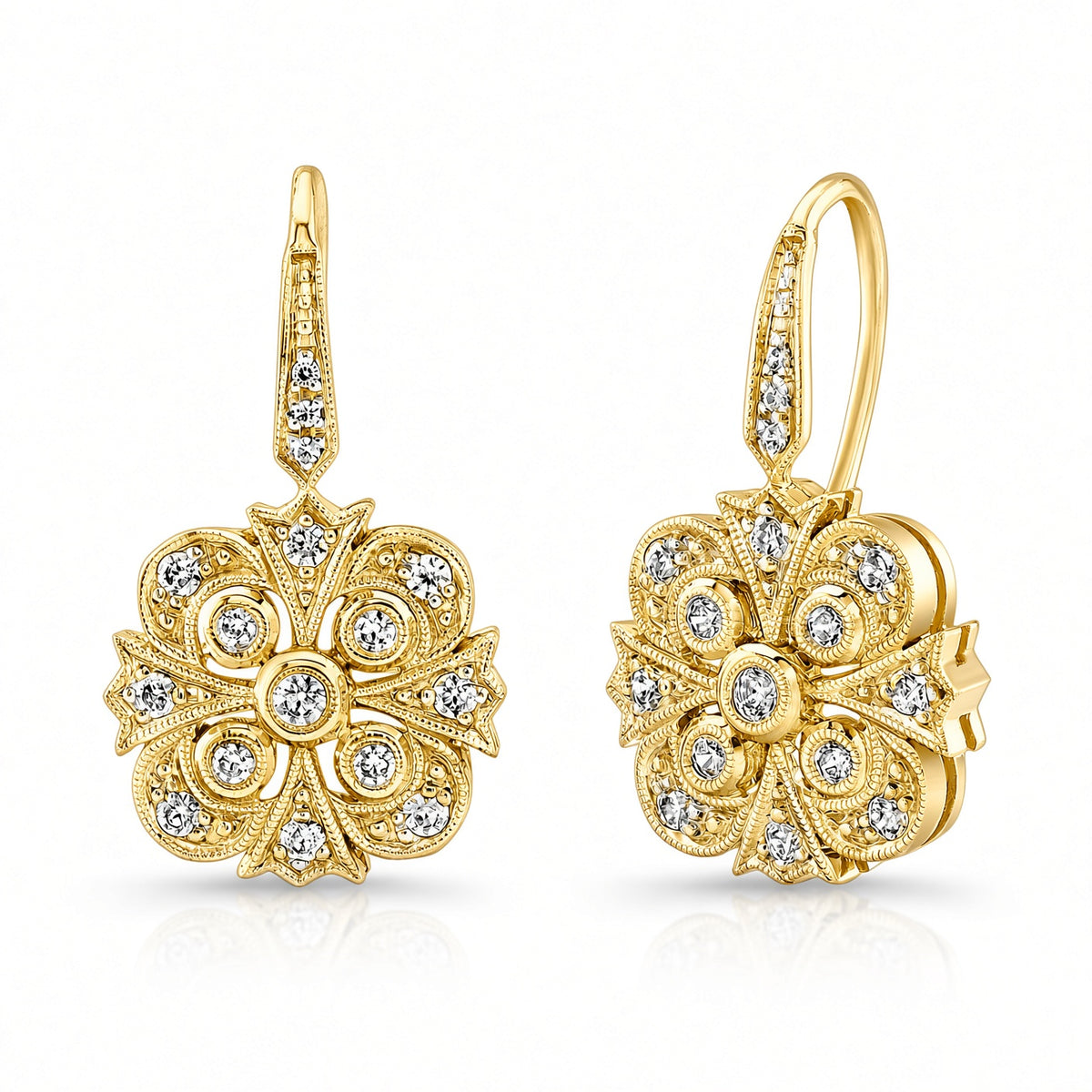 Jolie Designs Mill Grained Diamond Fish Tail Earrings