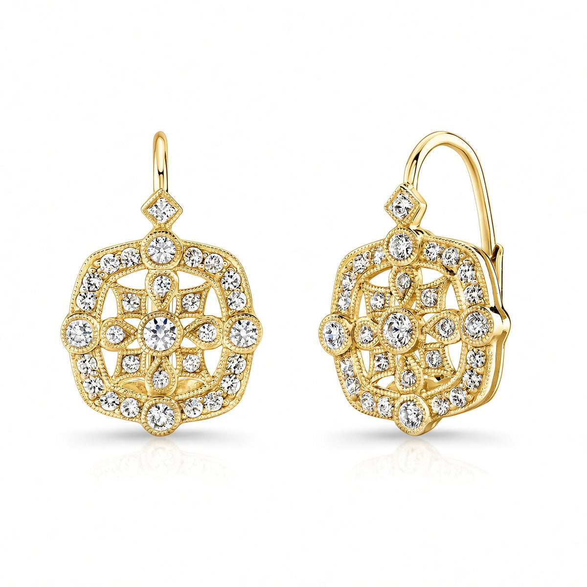 Bezel and Micro Pave Diamond Lever Back Earrings by Jolie Designs