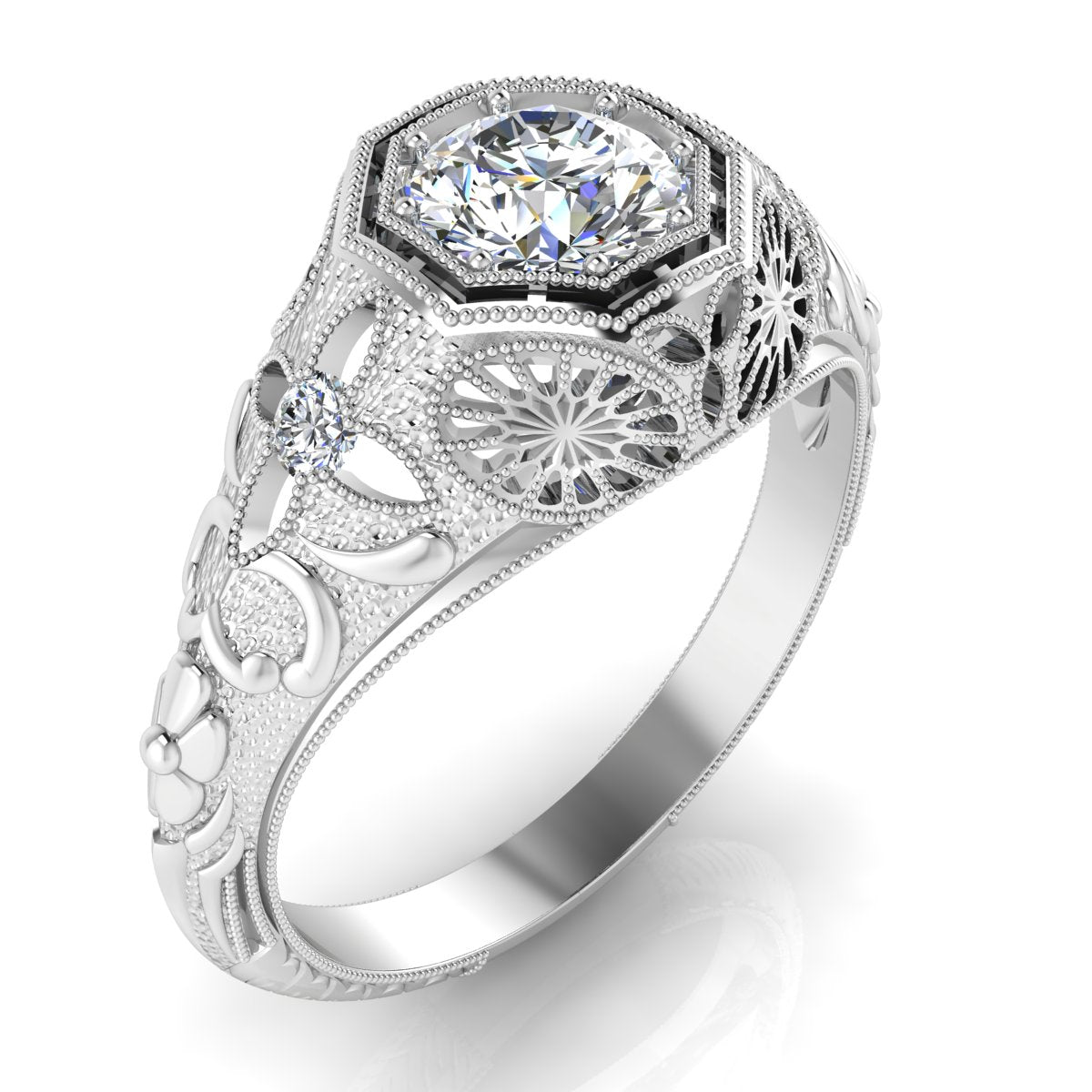 Antique Inspired Octagon Ornate Engagement Ring