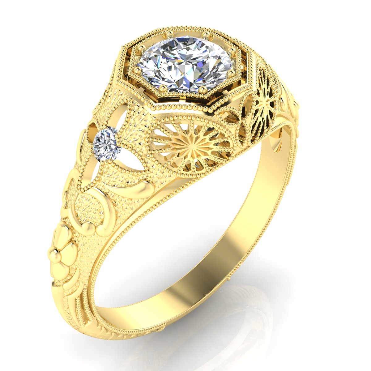 Antique Inspired Octagon Ornate Engagement Ring