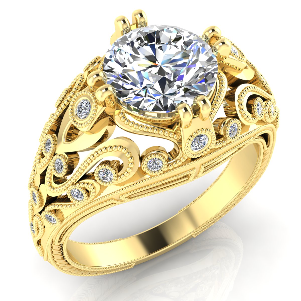 Antique Inspired Bezel Round Filagree Milgrain Engagement Ring