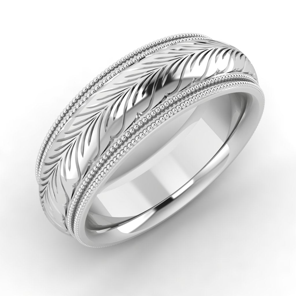 Wheat Pattern Double Milgrain Hand Engraved Band