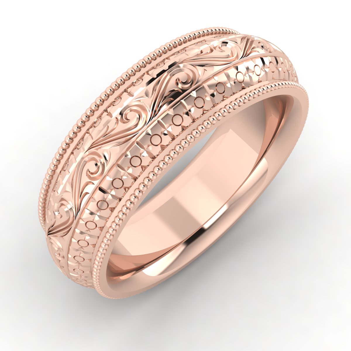 Three Pattern Stamped Engraved Band with Milgrain Edge