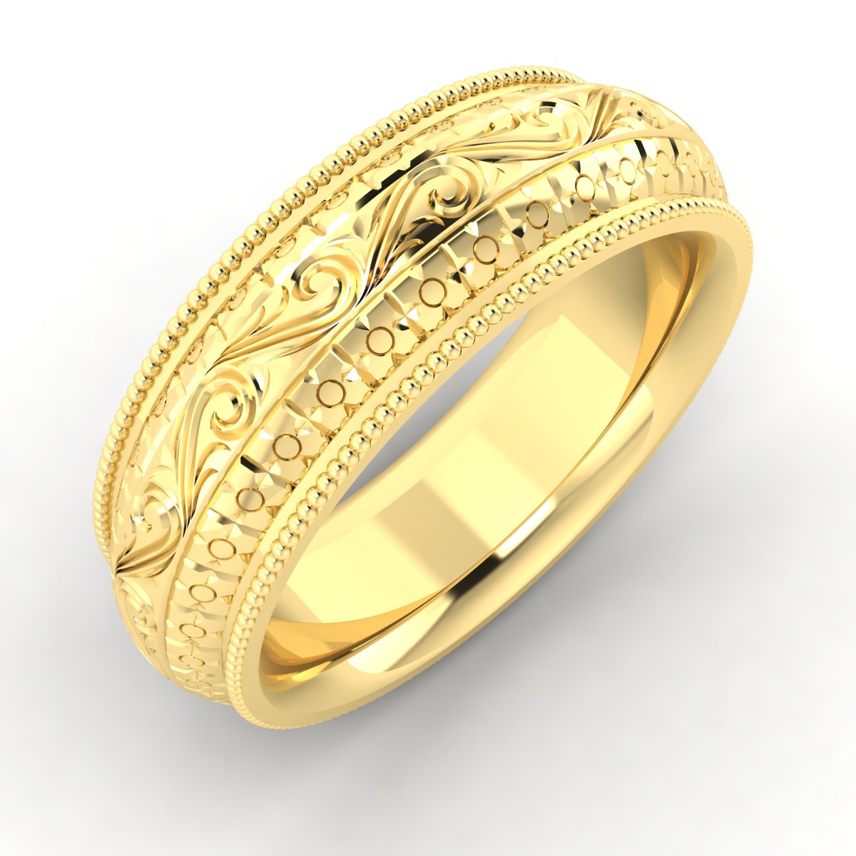 Three Pattern Stamped Engraved Band with Milgrain Edge