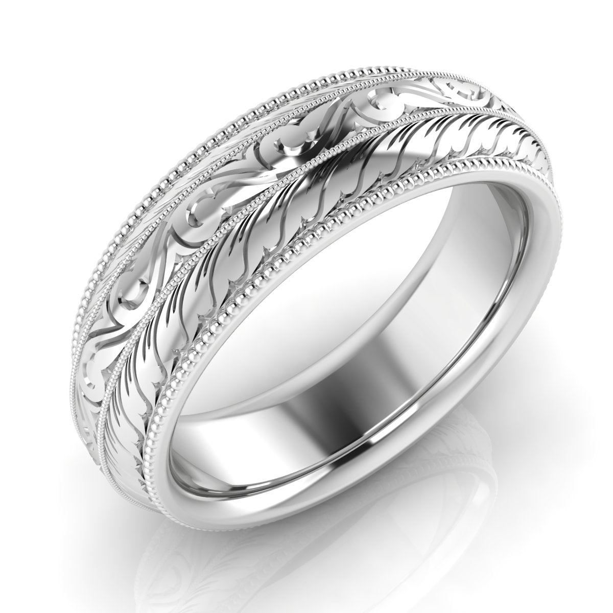Wheat and Scroll Pattern Hand Engraved Metal Band