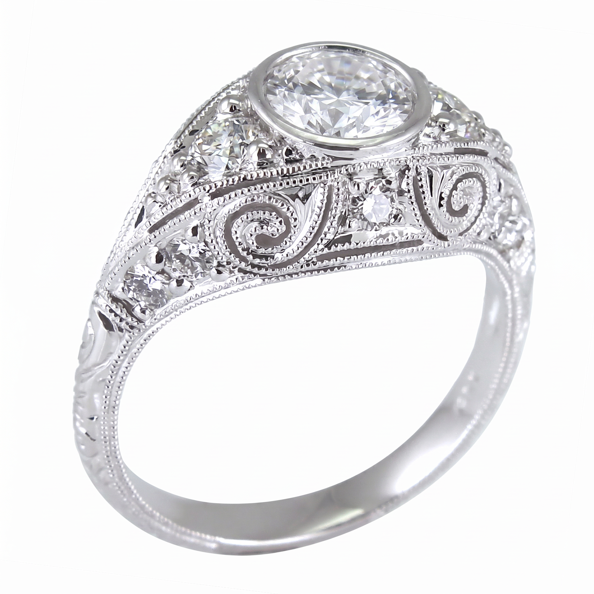 Gordon Clark Antique Inspired Hand Engraved Diamond Engagement Ring by Jolie Designs