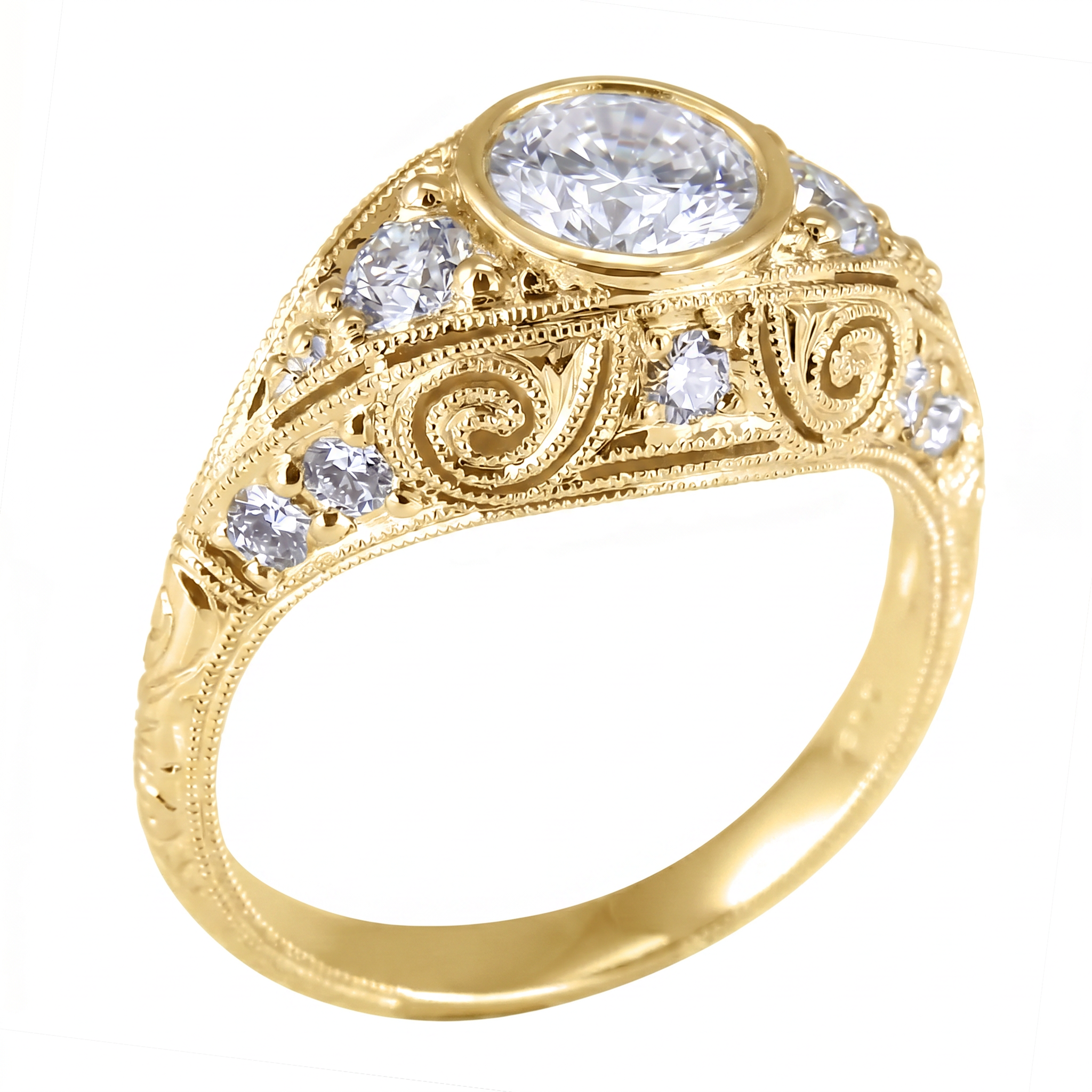 Gordon Clark Antique Inspired Hand Engraved Diamond Engagement Ring by Jolie Designs