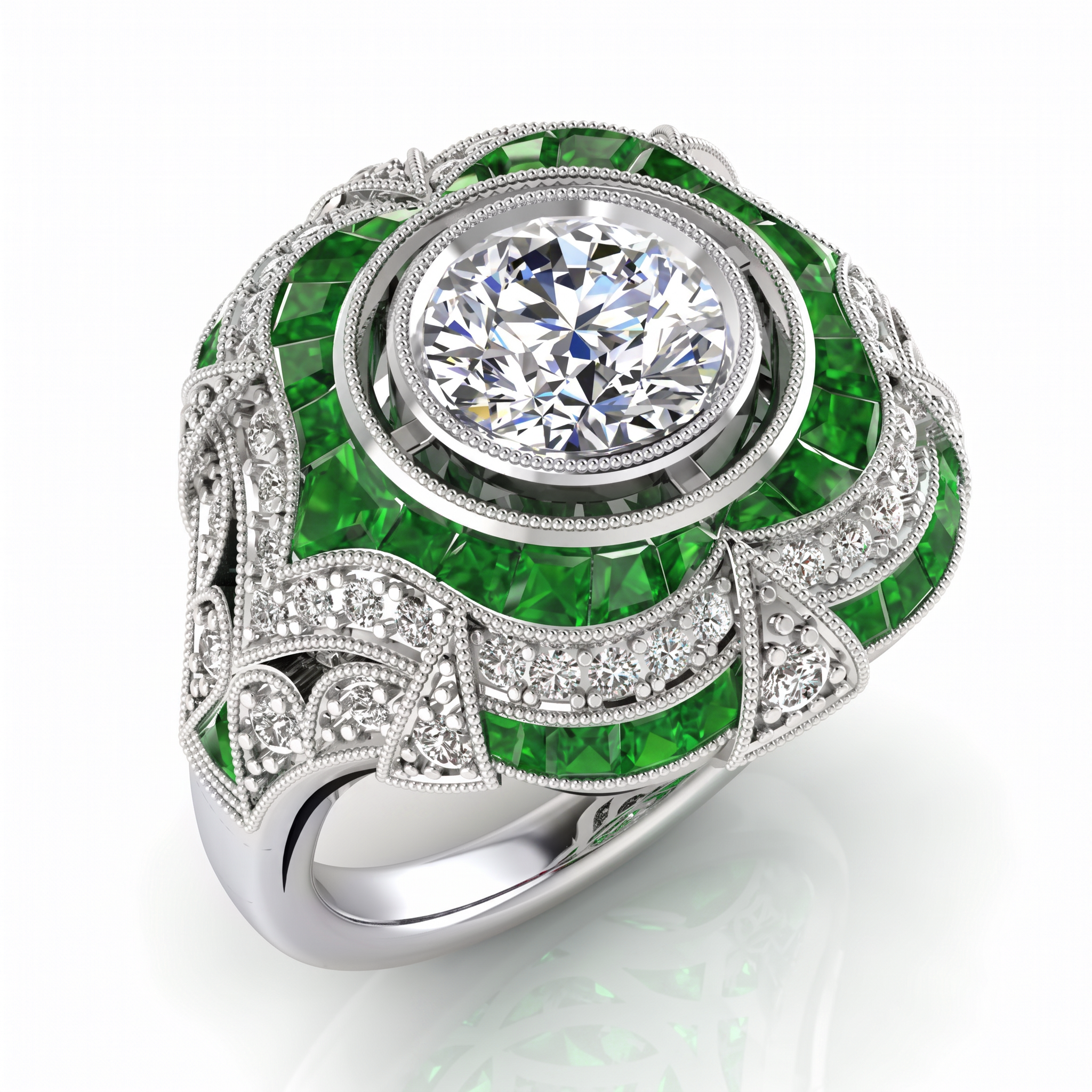 Tsavorite and Diamond Custom Cut Engagement Ring Semi Mount by Jolie Designs