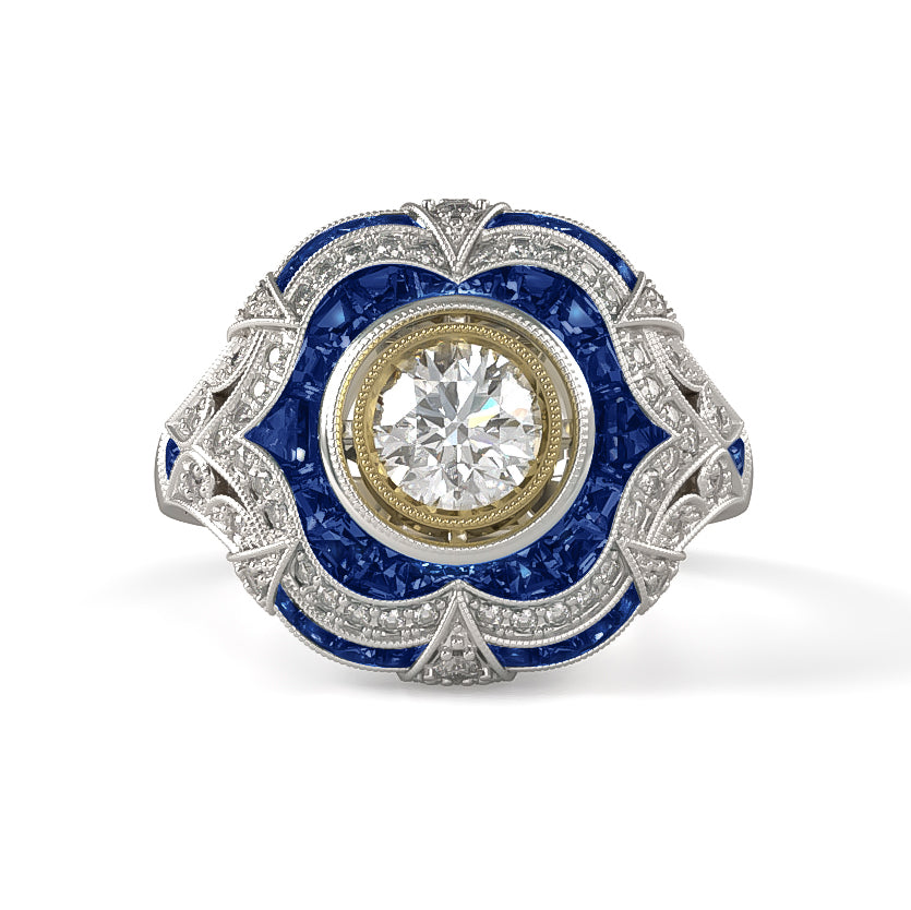 Blue Sapphire and Diamond Custom Cut Engagement Ring Semi Mount by Jolie Designs