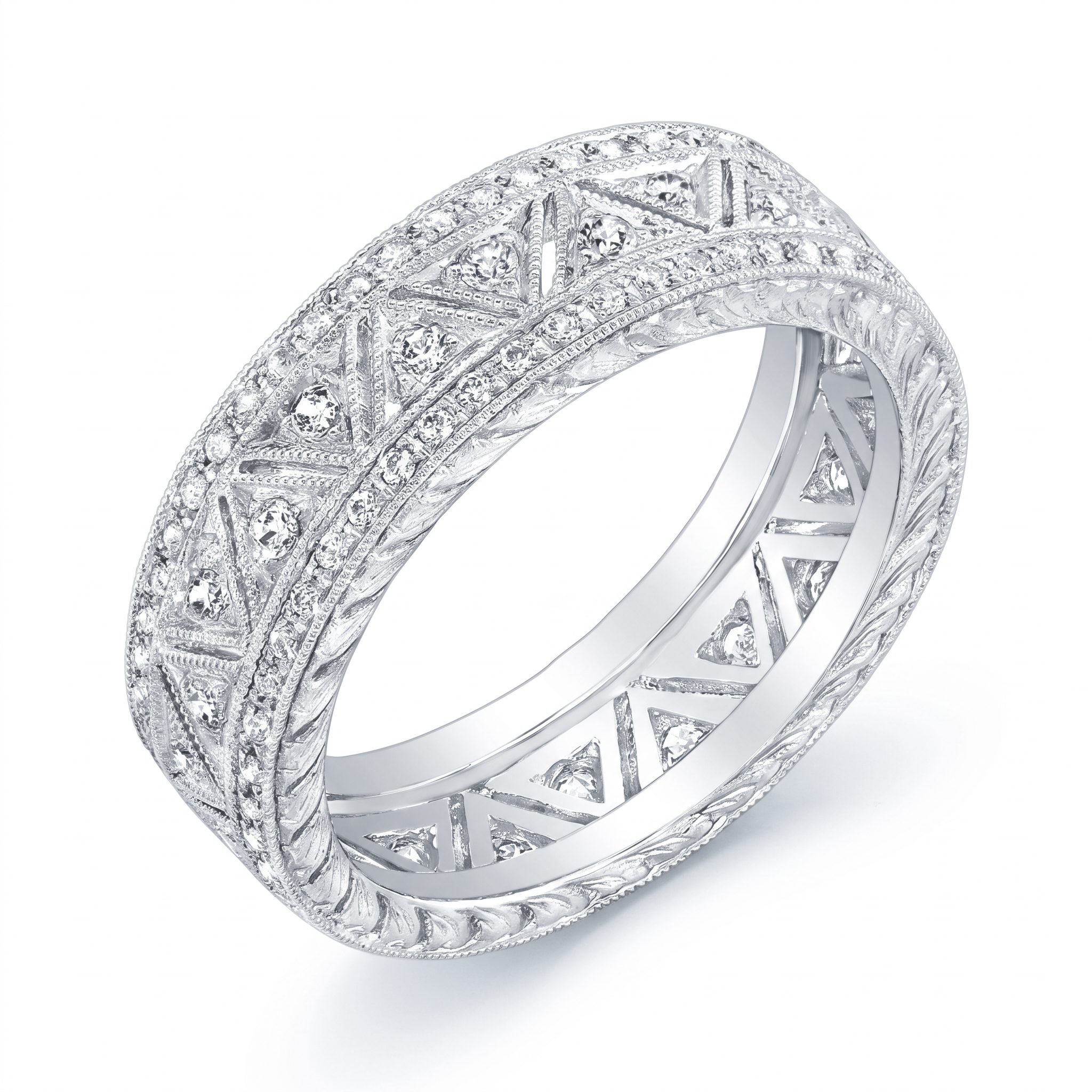 Jolie Designs Hand Engraved Micro Pave Diamond Engagement Ring Setting