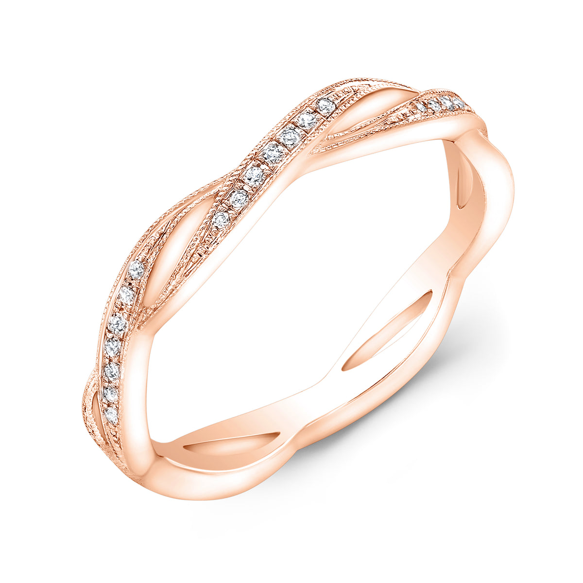 White Gold Diamond Twist Stackable Millgrain Wedding Ring by Jolie Designs