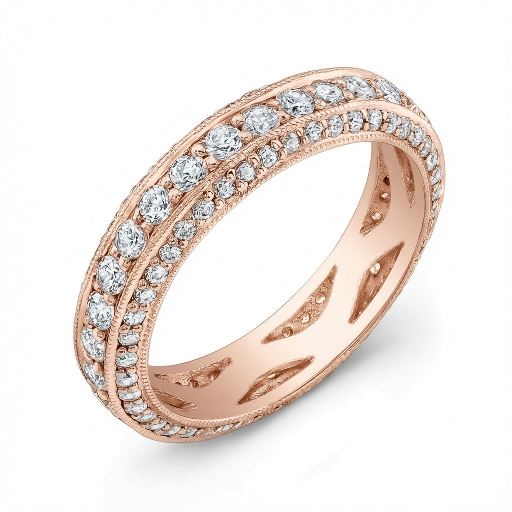 Hand Engraved Three Row Diamond Ring by Jolie Designs