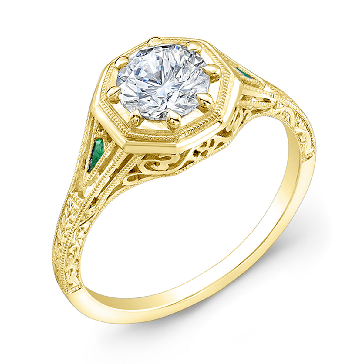 Antique Style Engraved with Tsavorite Ring by Jolie Designs