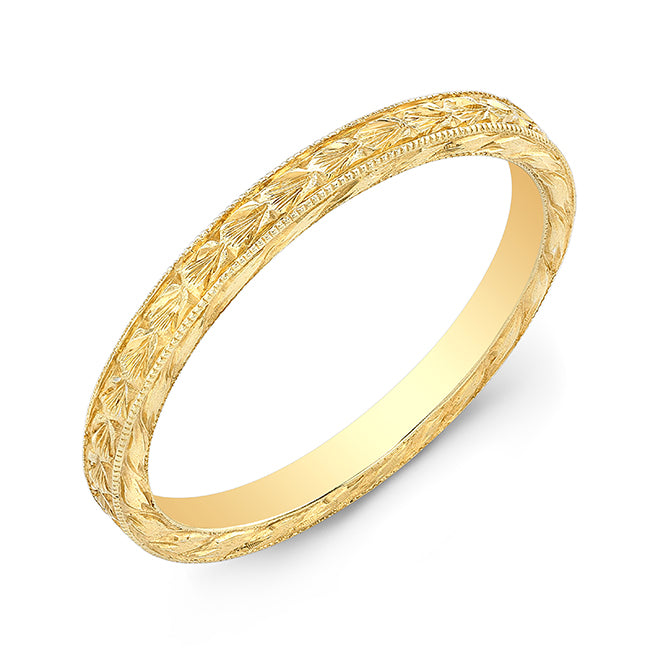 White Gold Hand Engraved Straight Eternity Band by Jolie Designs