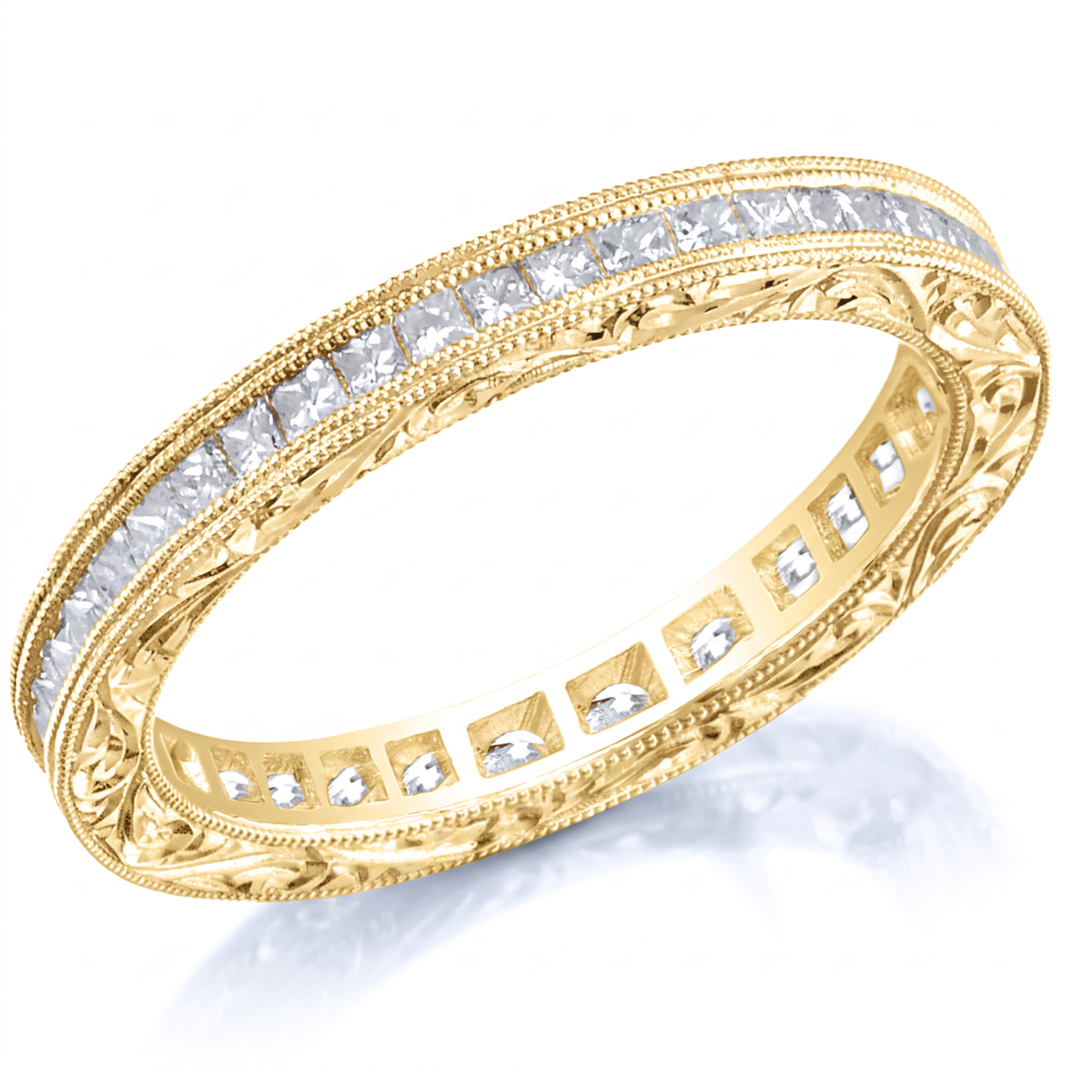 Hand Engraved Channel Set Princess Cut Diamond Ring by Jolie Designs