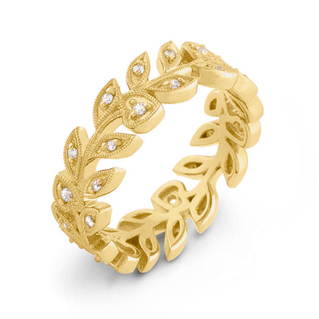 Hearts and Leaves Micro Pave Diamond Wedding Band by Jolie Designs