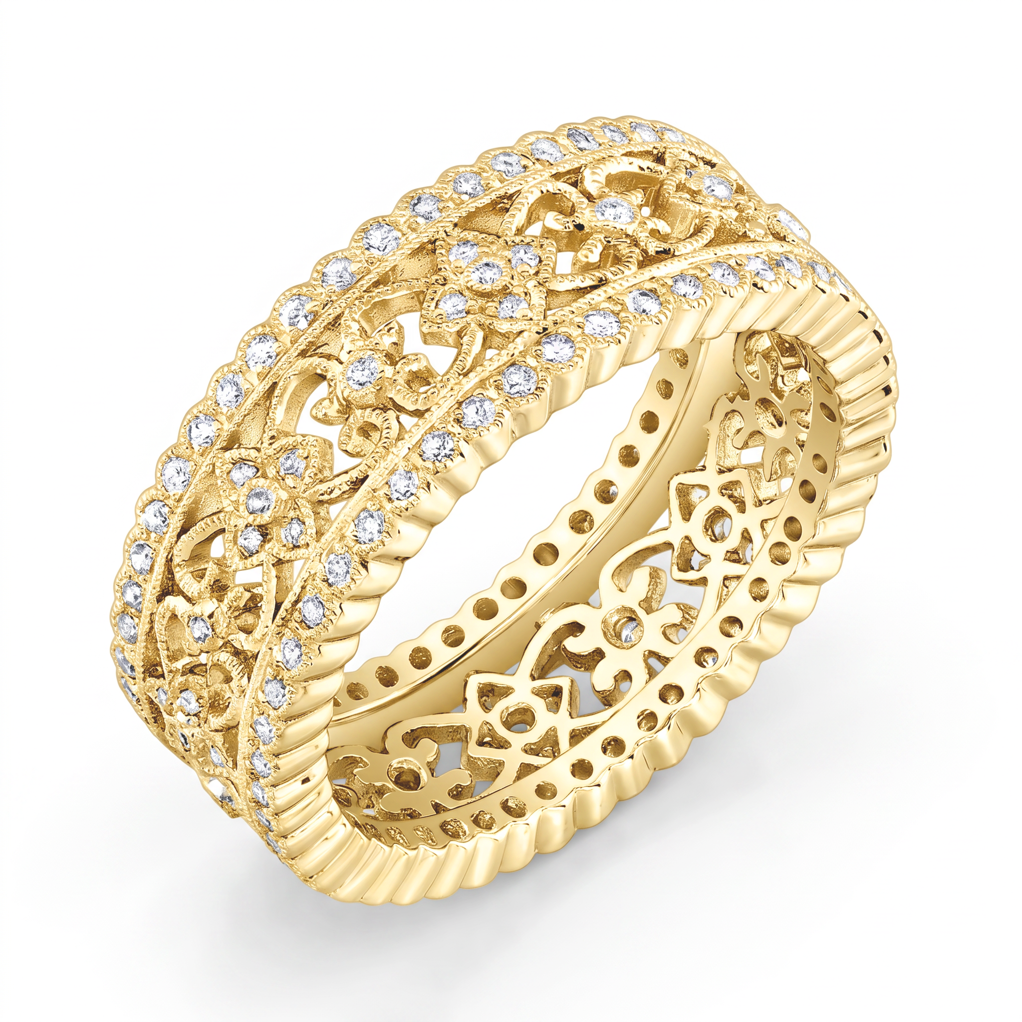 Hand-Engraved Micro Pave Diamond Engagement Ring by Jolie Designs