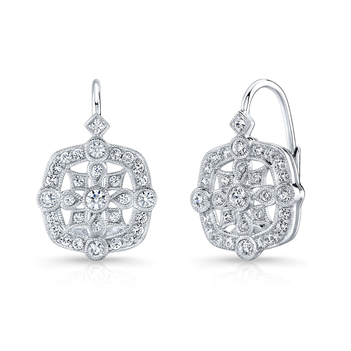Bezel and Micro Pave Diamond Lever Back Earrings by Jolie Designs