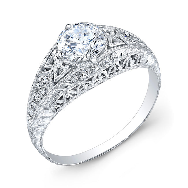 Hand Engraved Pave Set Diamond Engagement Ring by Jolie Designs