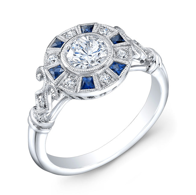 Diamond and Blue Sapphire Custom Cut Semi Mount Ring by Jolie Designs