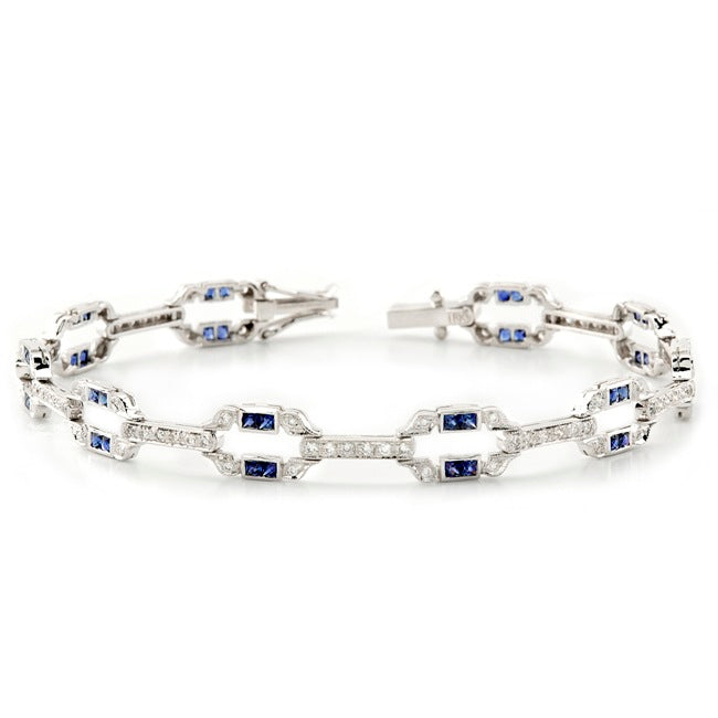 Art Deco Diamond and Blue Sapphire Bracelet by Jolie Designs