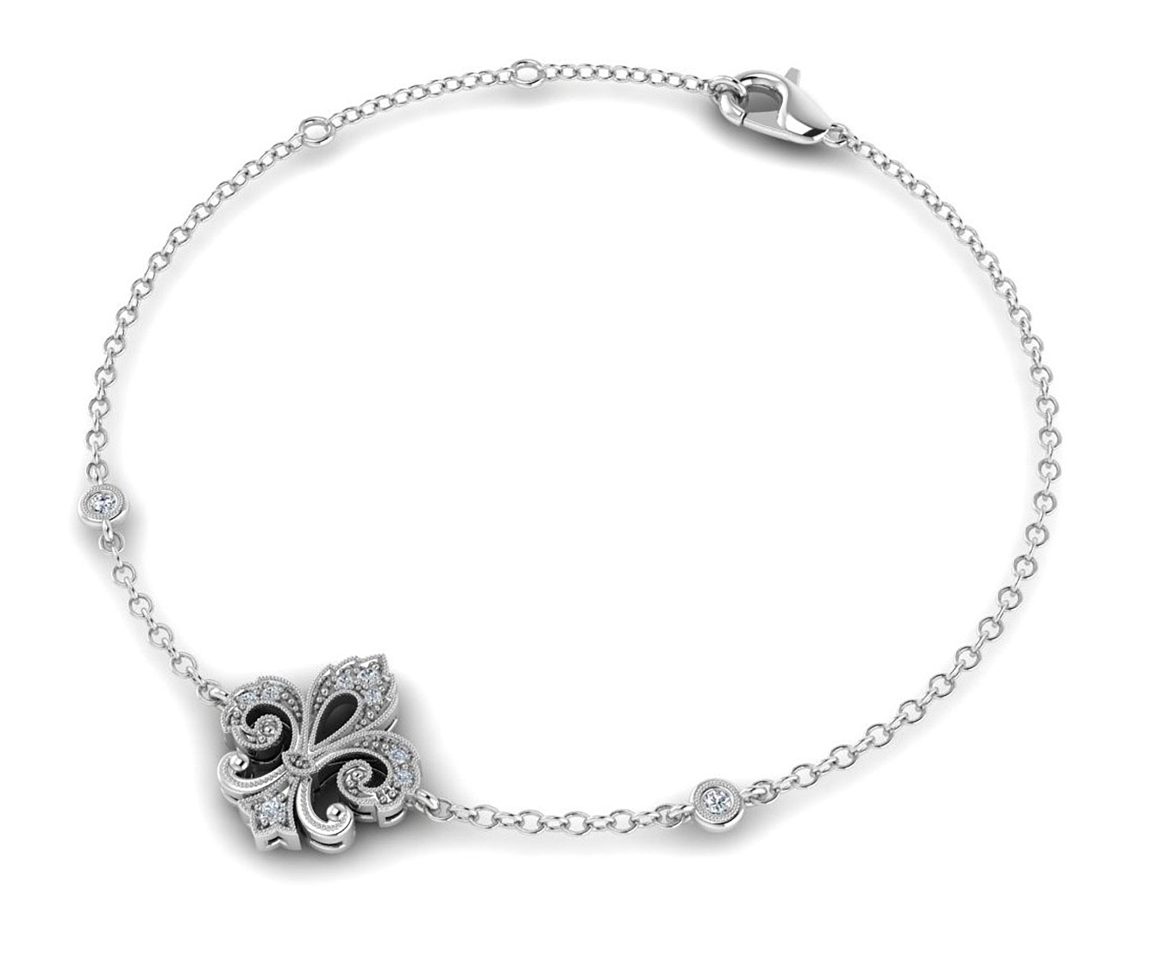 Diamond Fleur De Lis Bracelet in 14k White Gold by Jolie Designs