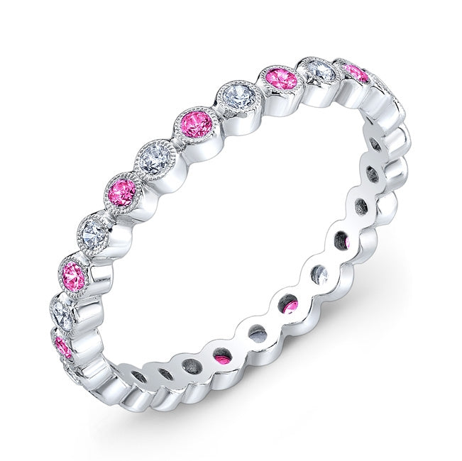 Mill Grained Bezel Wrapped Diamond and Pink Sapphire Ring by Jolie Designs