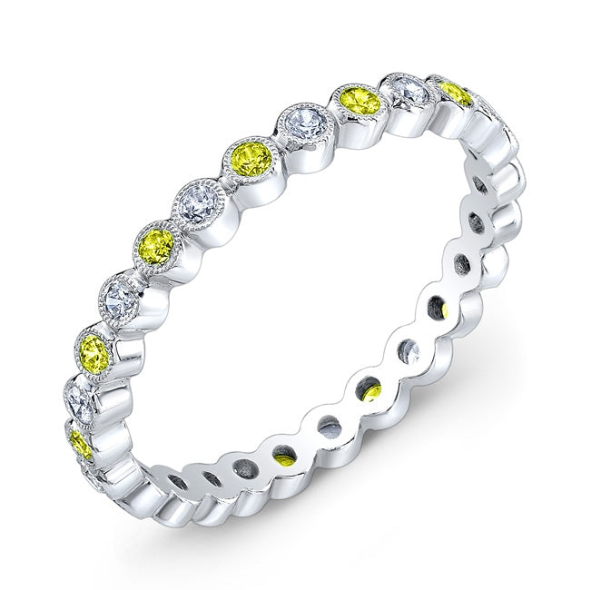 Mill Grained Diamond and Yellow Sapphire Bezel Set Ring by Jolie Designs