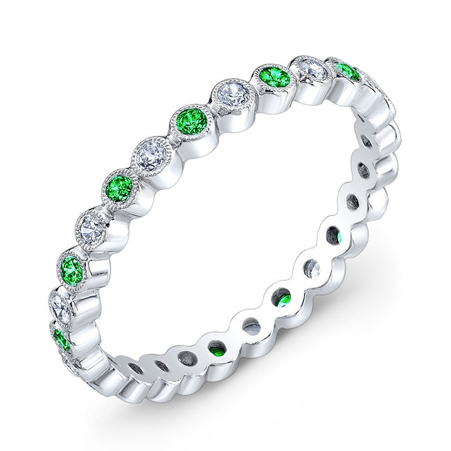 Mill Grained Bezel Set Diamond and Tsavorite Ring by Jolie Designs