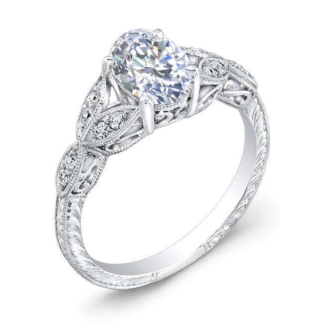 Vintage Style Engraved Oval Diamond Engagement Ring by Jolie Designs