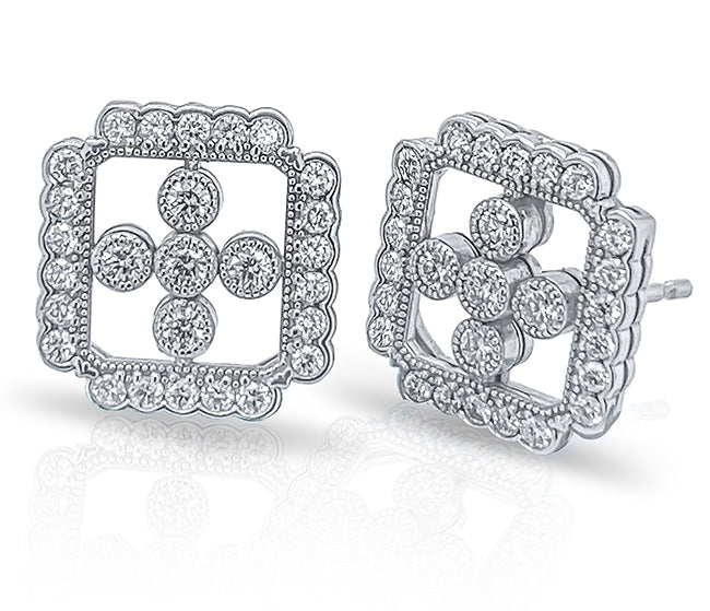 Mill Grained Round Diamond Square Post Earrings by Jolie Designs