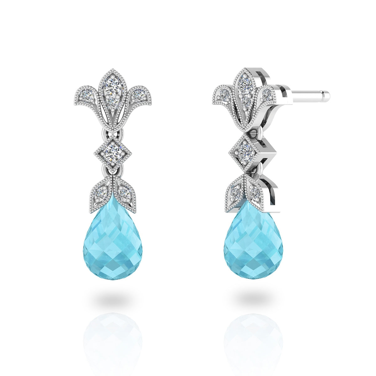 Jolie Designs Diamond and Aquamarine Filigree Post Dangle Earrings - E145DAQ