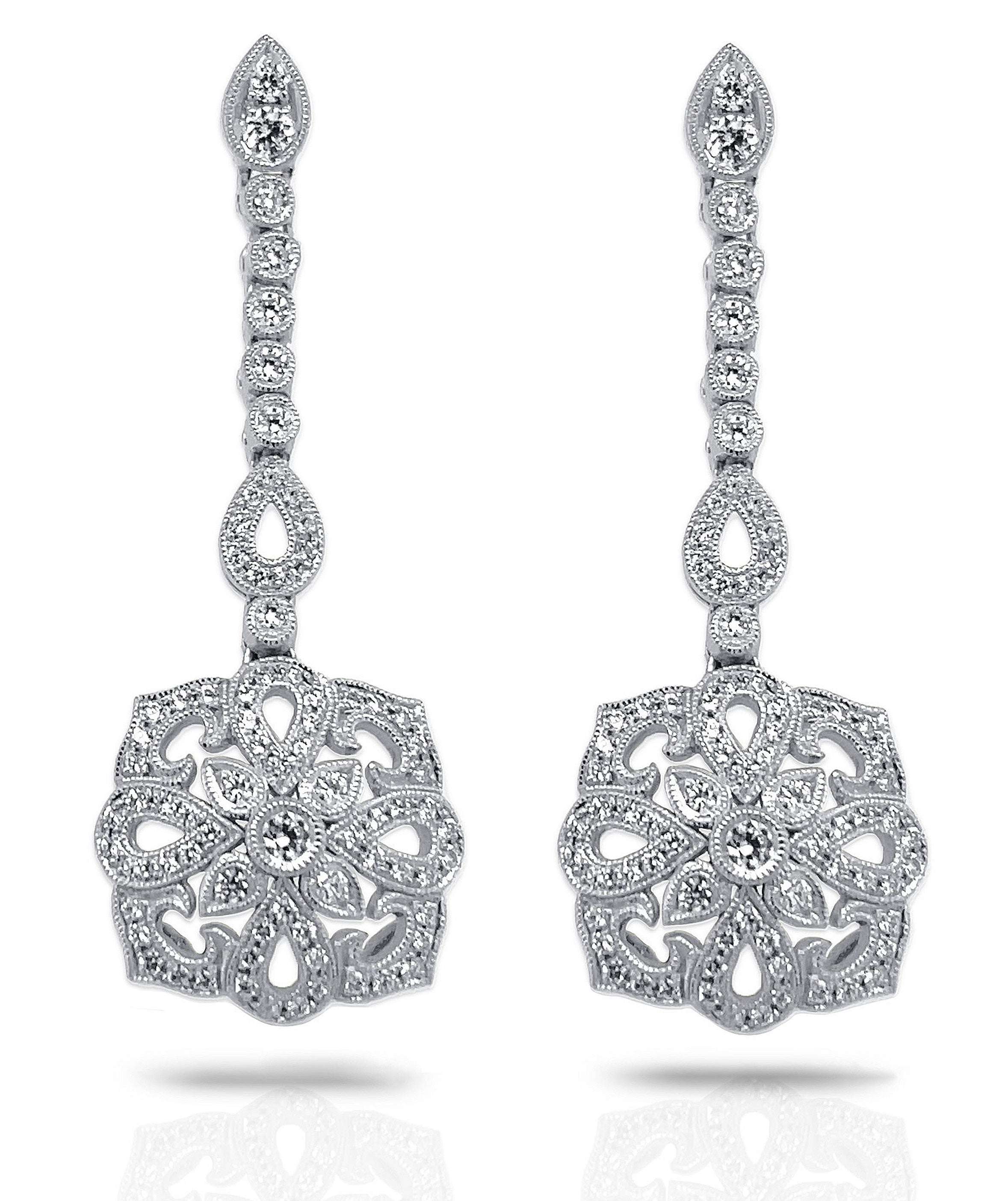 Diamond and Pear Shape Bezel Dangle Earrings by Jolie Designs