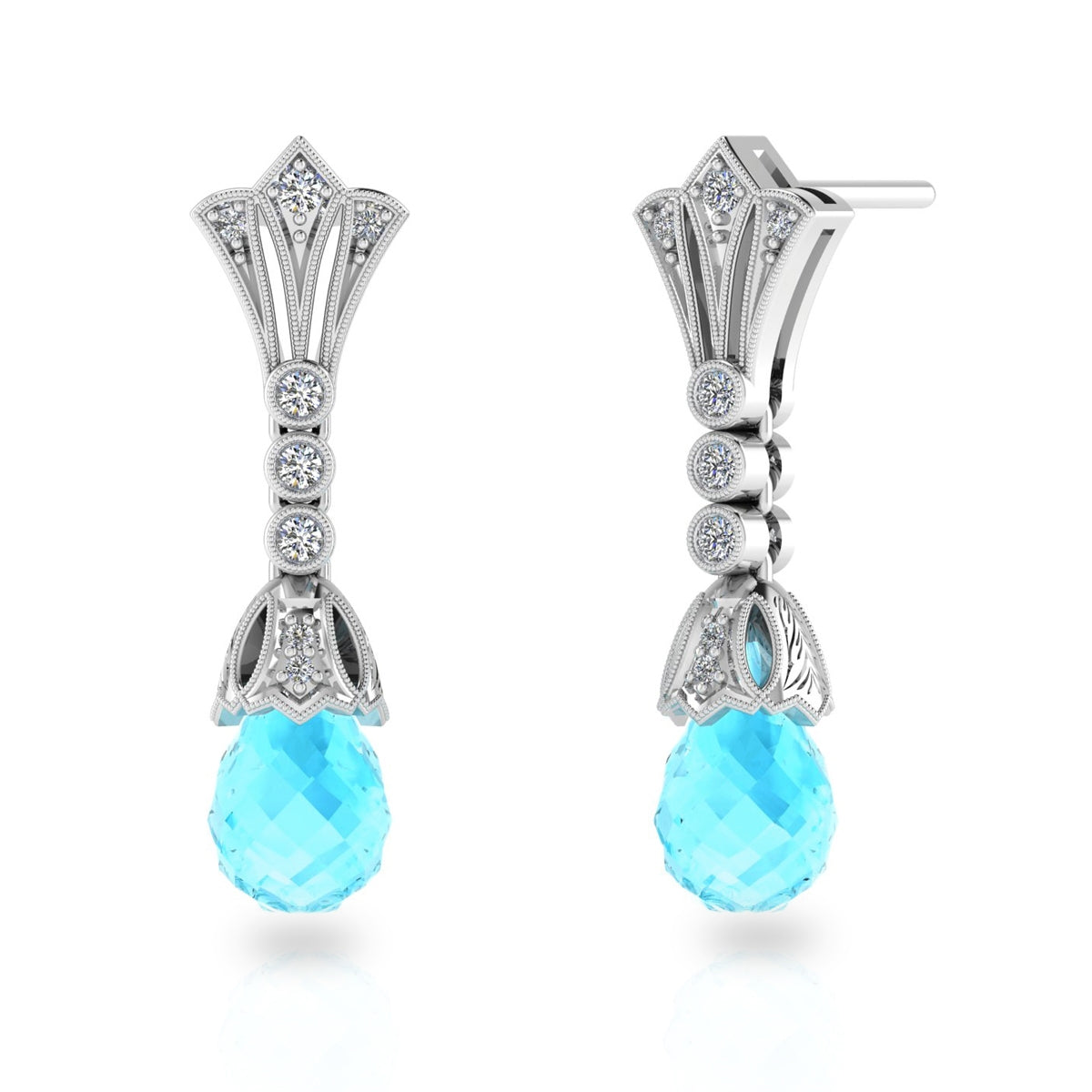 Jolie Designs Diamond and Aquamarine Post Dangle Earrings - E23122DAQ