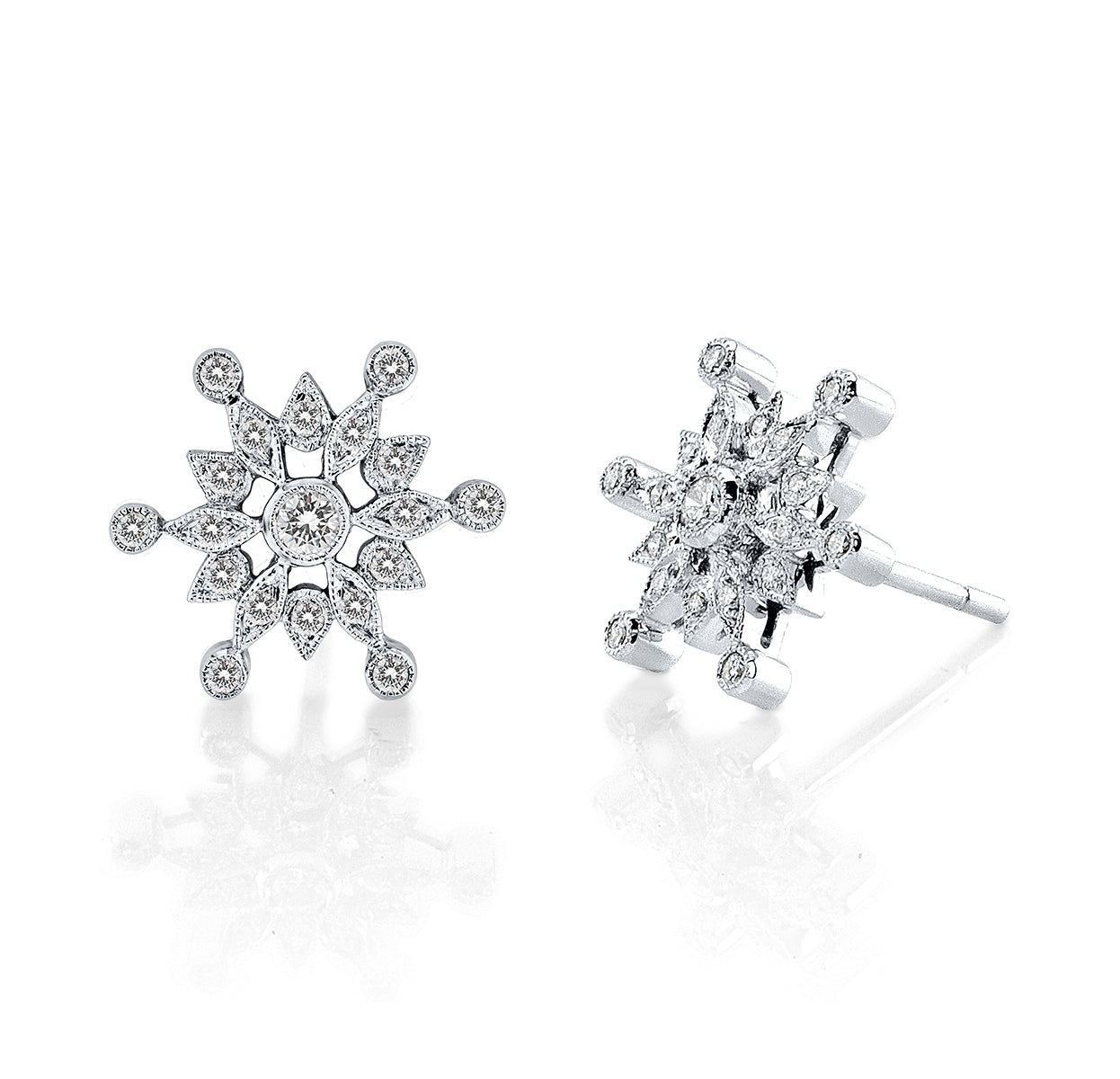 Diamond Snowflake Earrings in 14k White Gold by Jolie Designs