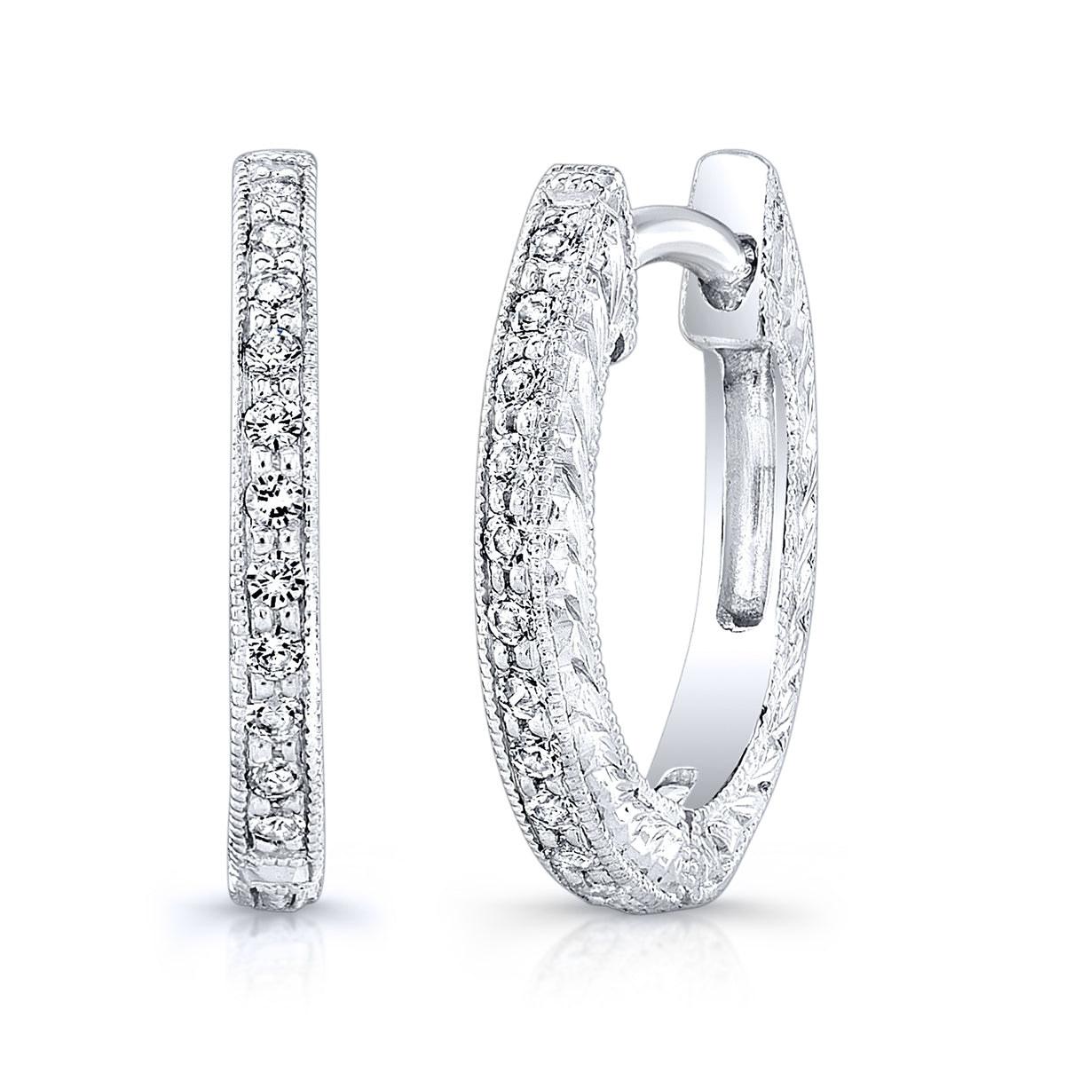 Engraved Hoop Diamond Earrings by Jolie Designs