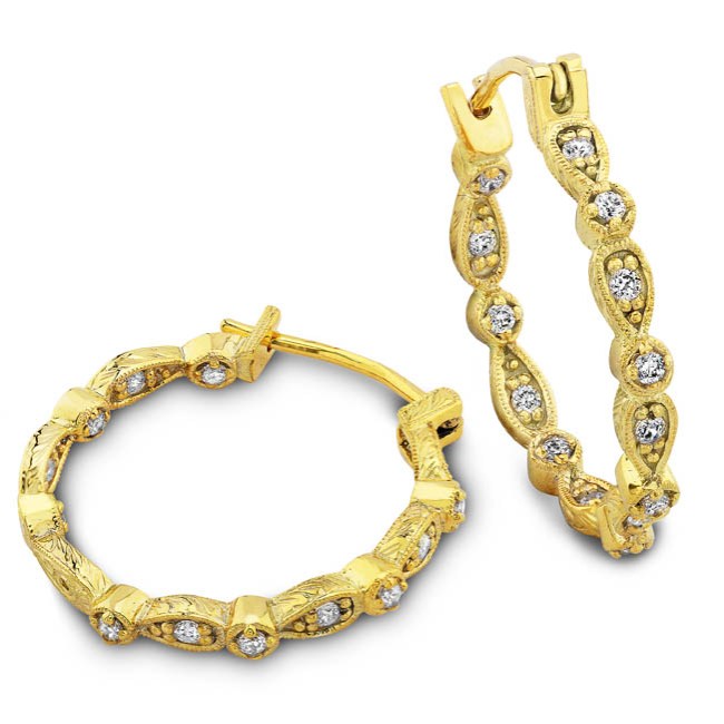 Inside Out Marquee and Round Diamond Hoop Earrings