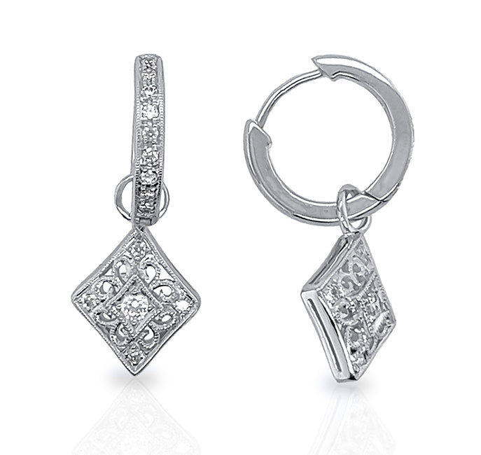 Diamond Huggie with Elegant Filigree Dangle Earrings by Jolie Designs