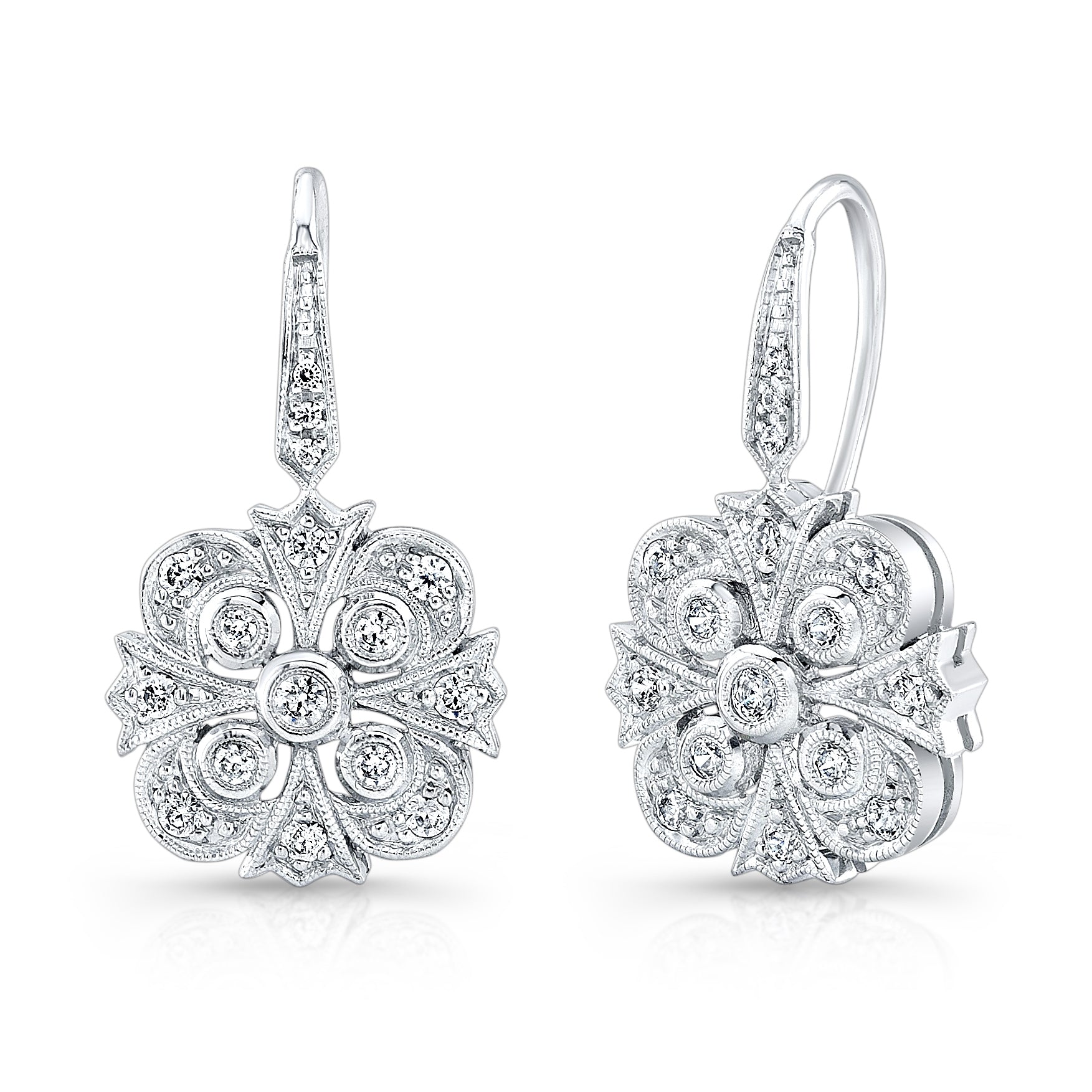 Jolie Designs Mill Grained Diamond Fish Tail Earrings - EF735D