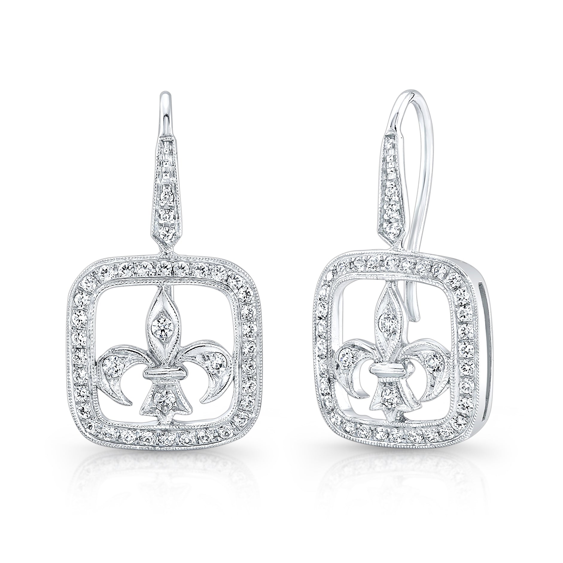Mill Grain Fleur De Lis Diamond Fish Tail Earrings by Jolie Designs