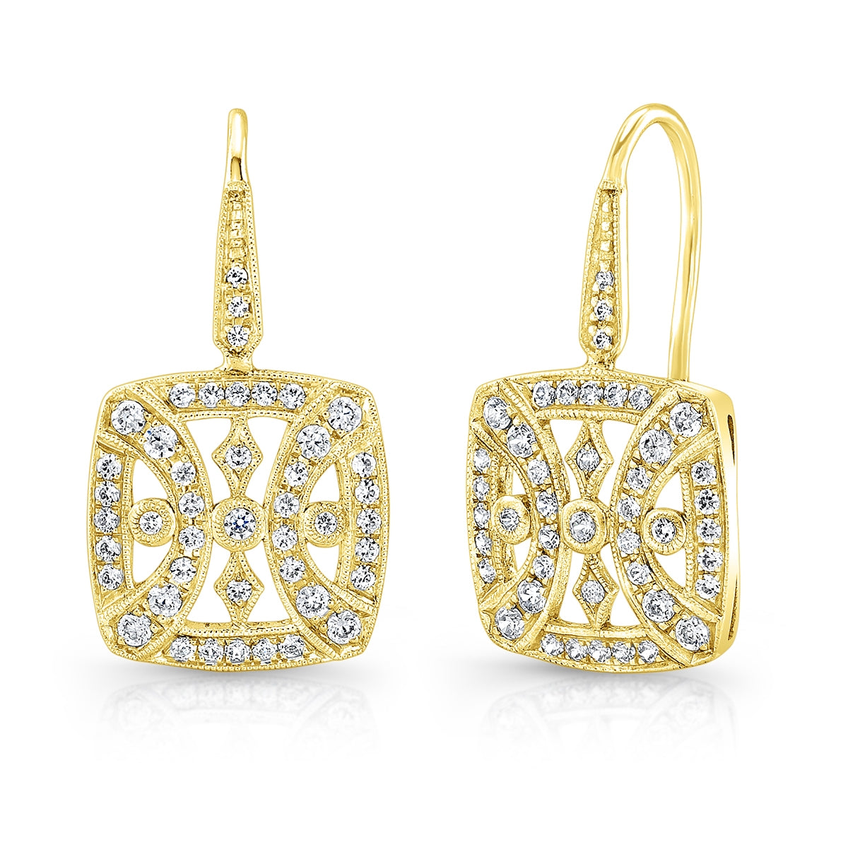 Diamond Fish Tail Earrings with Mill Graining by Jolie Designs