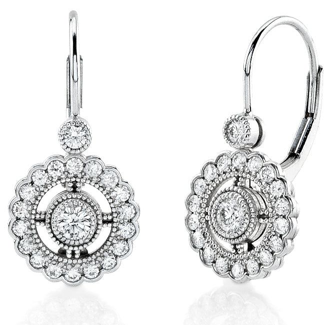 Round Diamond Mill Grained Lever Back Earrings by Jolie Designs